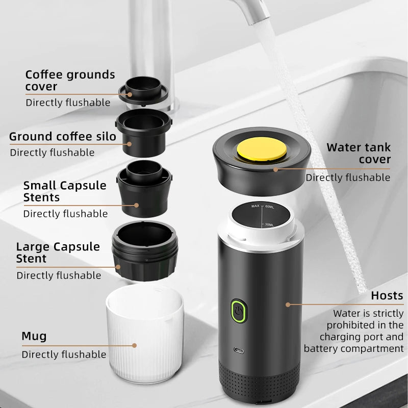 2024 Electric Travel Espresso Machine Heating Water Portable Coffee Maker Powered By USB