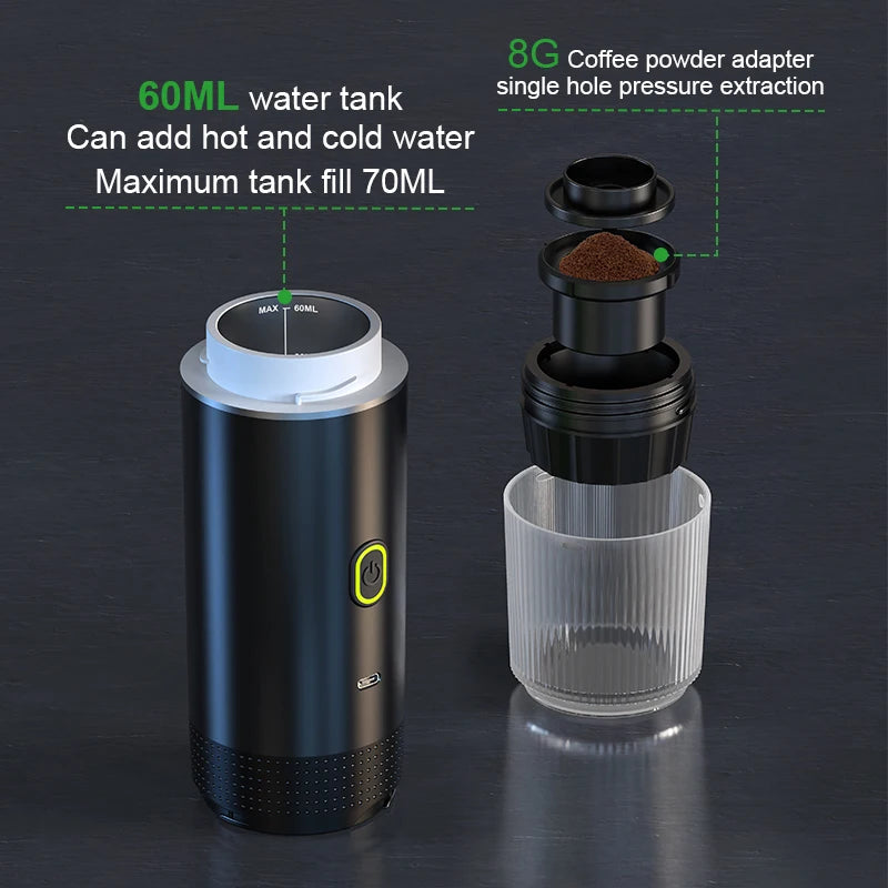 2024 Electric Travel Espresso Machine Heating Water Portable Coffee Maker Powered By USB